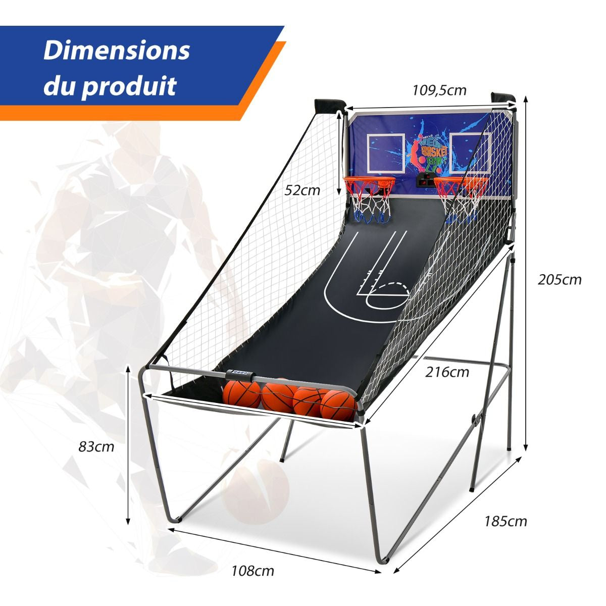 Jeu De Basketball Arcade Panier Compteur Basketball Panier De Basketball Arcade Blanc Et Noir 185X108X205Cm En Acier Bleu/Blanc/Gris/Violet