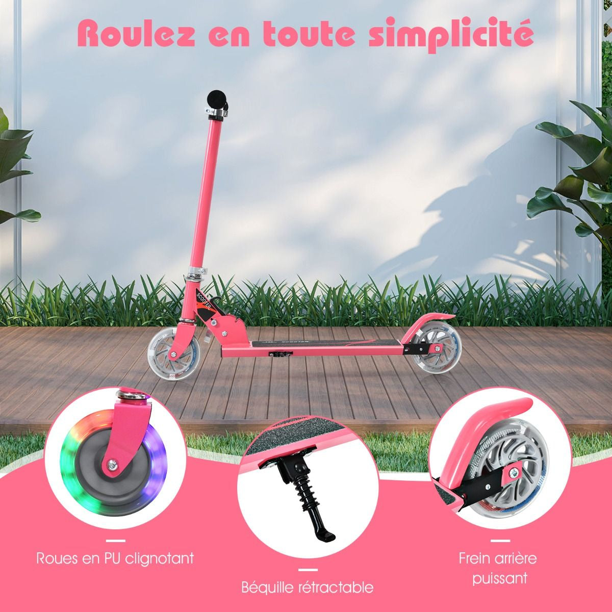Trottinette Enfant 2 Roues Patinette Enfant Pliable Scooter Enfant Kick Avec LED Lumière Hauteur Réglable Bleu/Bleu Foncé/Rose/Rouge/Violet/Jaune