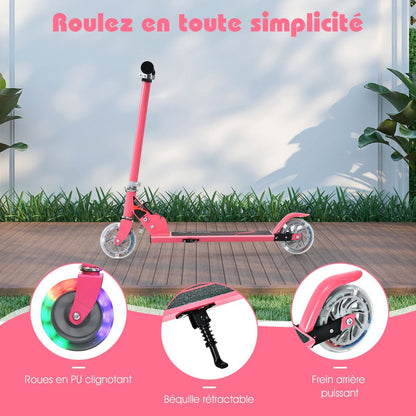 Trottinette Enfant 2 Roues Patinette Enfant Pliable Scooter Enfant Kick Avec LED Lumière Hauteur Réglable Bleu/Bleu Foncé/Rose/Rouge/Violet/Jaune