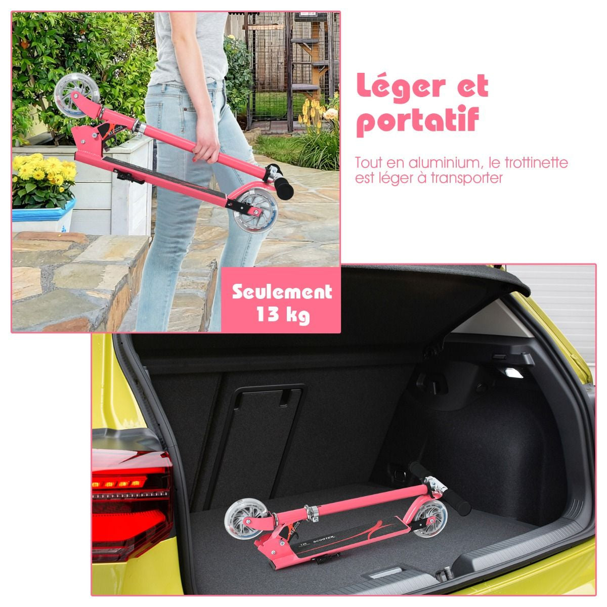 Trottinette Enfant 2 Roues Patinette Enfant Pliable Scooter Enfant Kick Avec LED Lumière Hauteur Réglable Bleu/Bleu Foncé/Rose/Rouge/Violet/Jaune