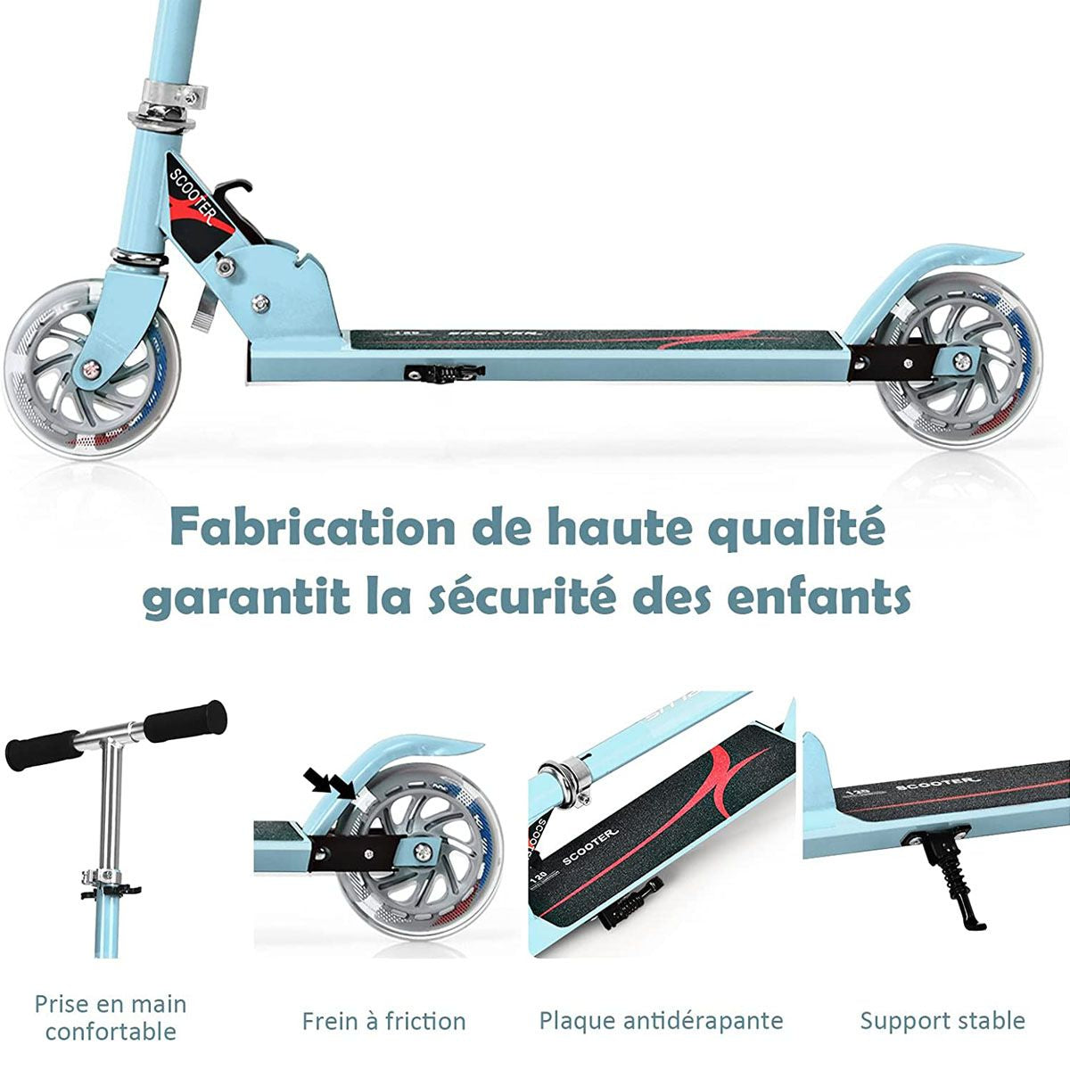 Trottinette Enfant 2 Roues Patinette Enfant Pliable Scooter Enfant Kick Avec LED Lumière Hauteur Réglable Bleu/Bleu Foncé/Rose/Rouge/Violet/Jaune