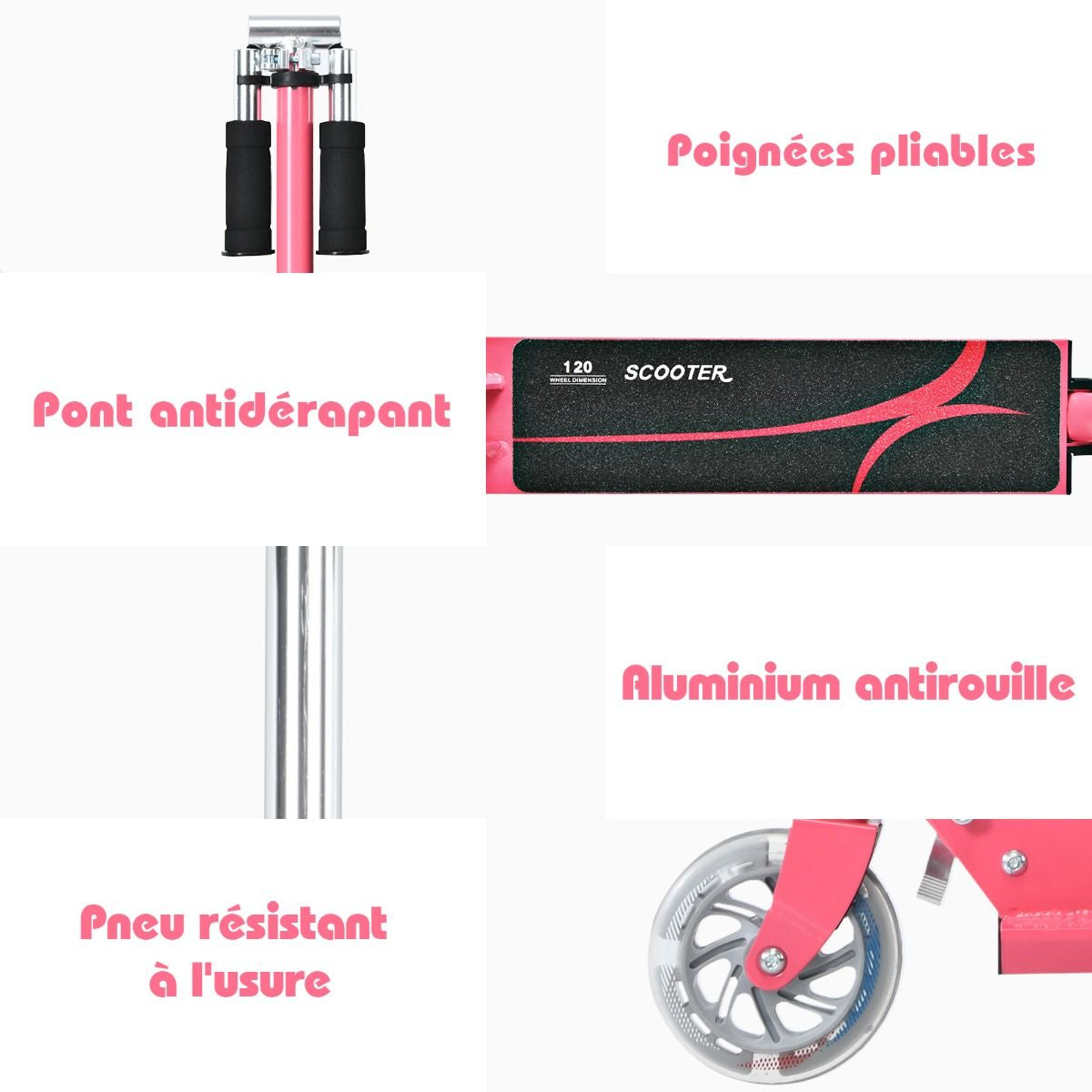 Trottinette Enfant 2 Roues Patinette Enfant Pliable Scooter Enfant Kick Avec LED Lumière Hauteur Réglable Bleu/Bleu Foncé/Rose/Rouge/Violet/Jaune