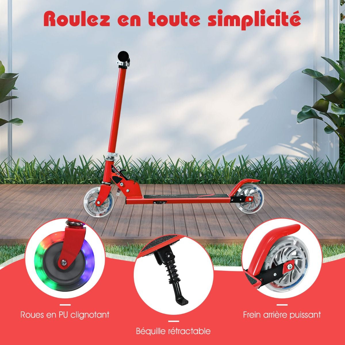 Trottinette Enfant 2 Roues Patinette Enfant Pliable Scooter Enfant Kick Avec LED Lumière Hauteur Réglable Bleu/Bleu Foncé/Rose/Rouge/Violet/Jaune