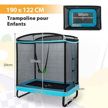 2 En 1 Trampoline Enfants (190X122Cm) Avec Balançoire Amovible Trampoline De Jardin Avec Filet De Sécurité Charge 100Kg Pour 3 Ans+ Bleu/Orange