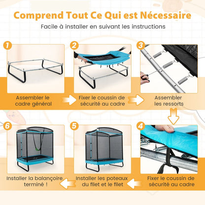 2 En 1 Trampoline Enfants (190X122Cm) Avec Balançoire Amovible Trampoline De Jardin Avec Filet De Sécurité Charge 100Kg Pour 3 Ans+ Bleu/Orange