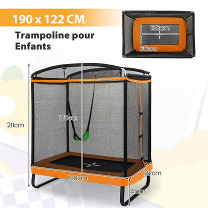 2 En 1 Trampoline Enfants (190X122Cm) Avec Balançoire Amovible Trampoline De Jardin Avec Filet De Sécurité Charge 100Kg Pour 3 Ans+ Bleu/Orange