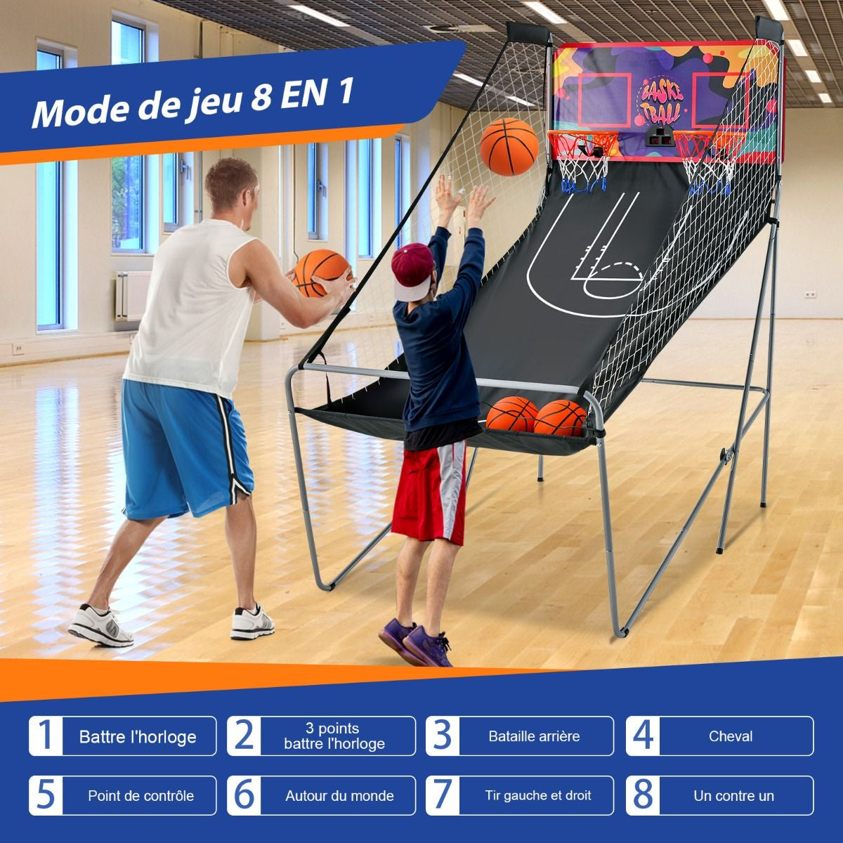 Jeu De Basketball Arcade Panier Compteur Basketball Panier De Basketball Arcade Blanc Et Noir 185X108X205Cm En Acier Bleu/Blanc/Gris/Violet