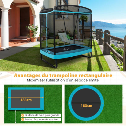 2 En 1 Trampoline Enfants (190X122Cm) Avec Balançoire Amovible Trampoline De Jardin Avec Filet De Sécurité Charge 100Kg Pour 3 Ans+ Bleu/Orange