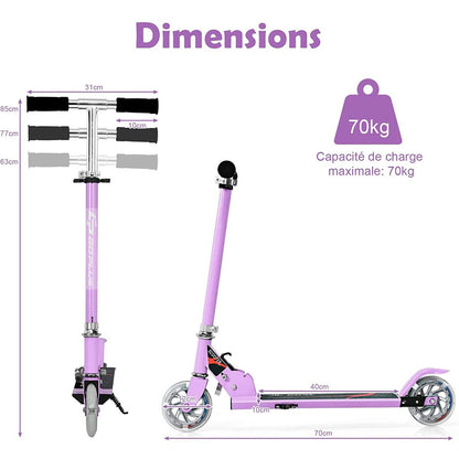 Trottinette Enfant 2 Roues Patinette Enfant Pliable Scooter Enfant Kick Avec LED Lumière Hauteur Réglable Bleu/Bleu Foncé/Rose/Rouge/Violet/Jaune